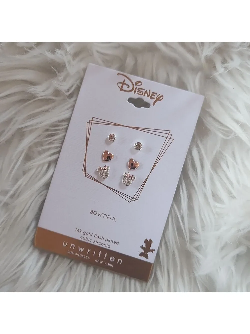 Disney Three Pair Silver Plated Two Tone Rose Gold Heart And Bezel Cubic Zirconi
